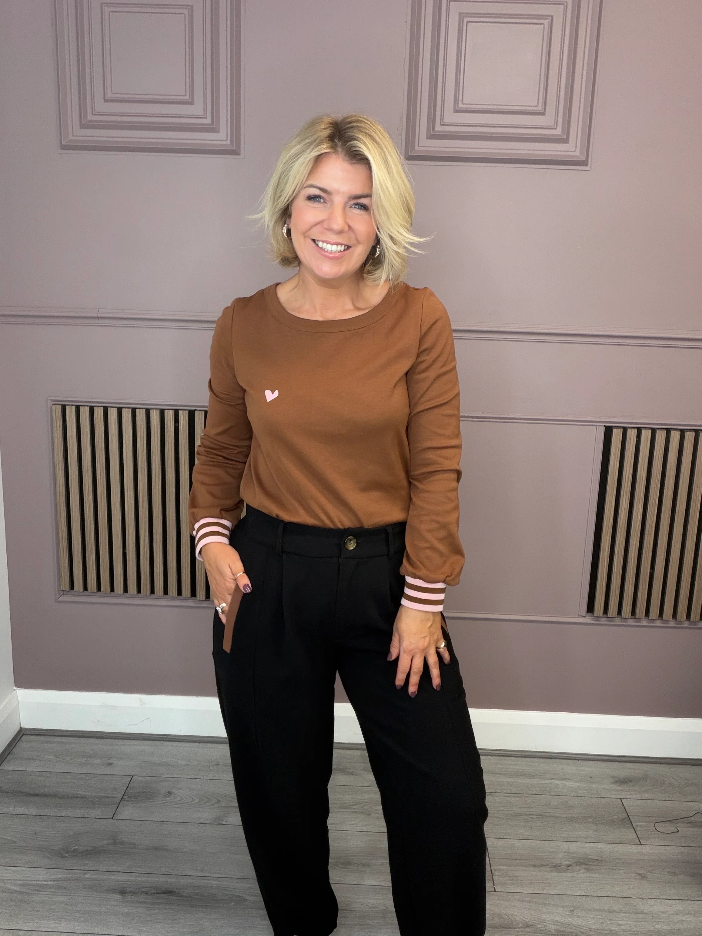 Lumen Long Sleeve Scoop Neck Top (Brown) - Image 4