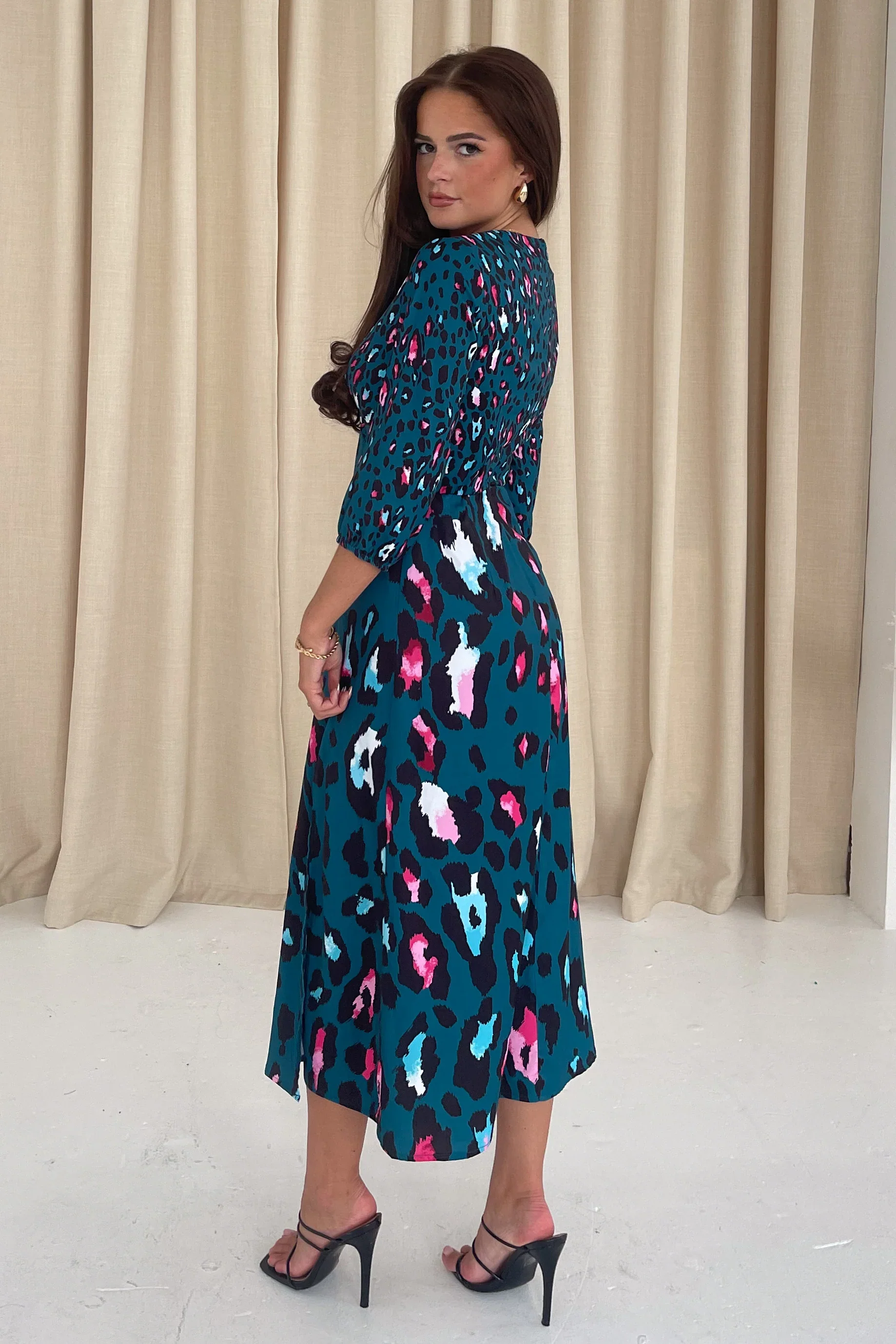 Lydia Midi Dress (Mixed Green Animal) - Image 2
