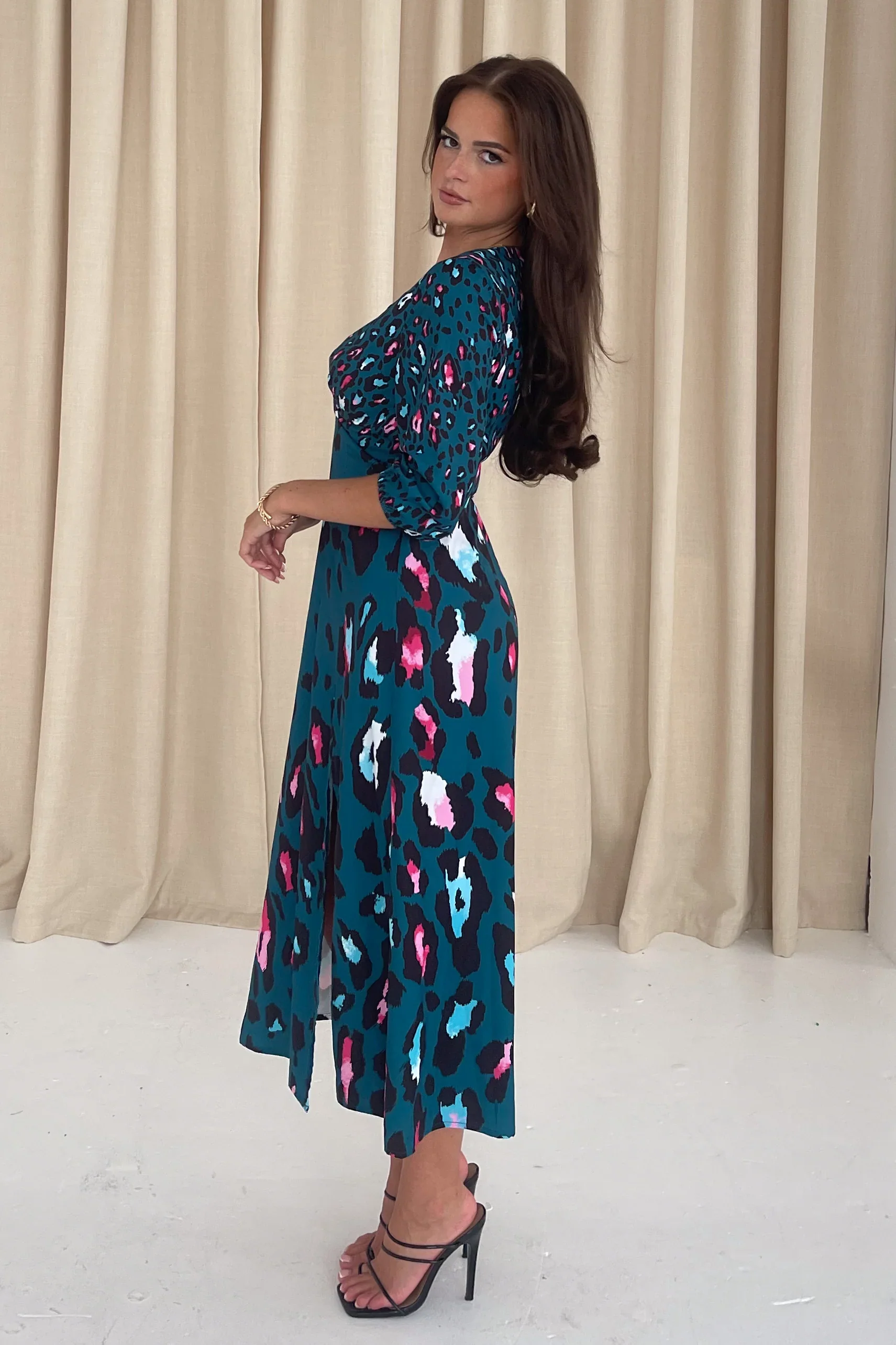 Lydia Midi Dress (Mixed Green Animal) - Image 3