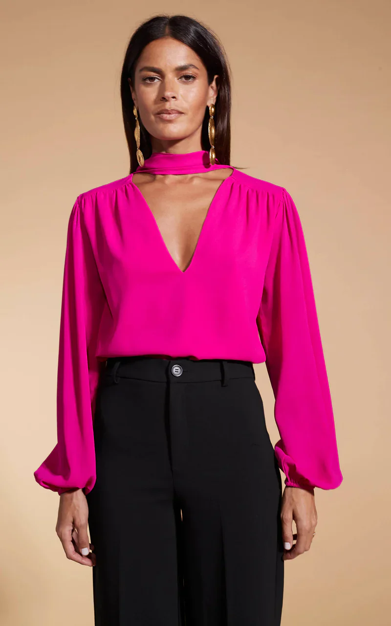 LYMA (MULTI-WAY) TIE NECK TOP IN SOLID MAGENTA - Image 2