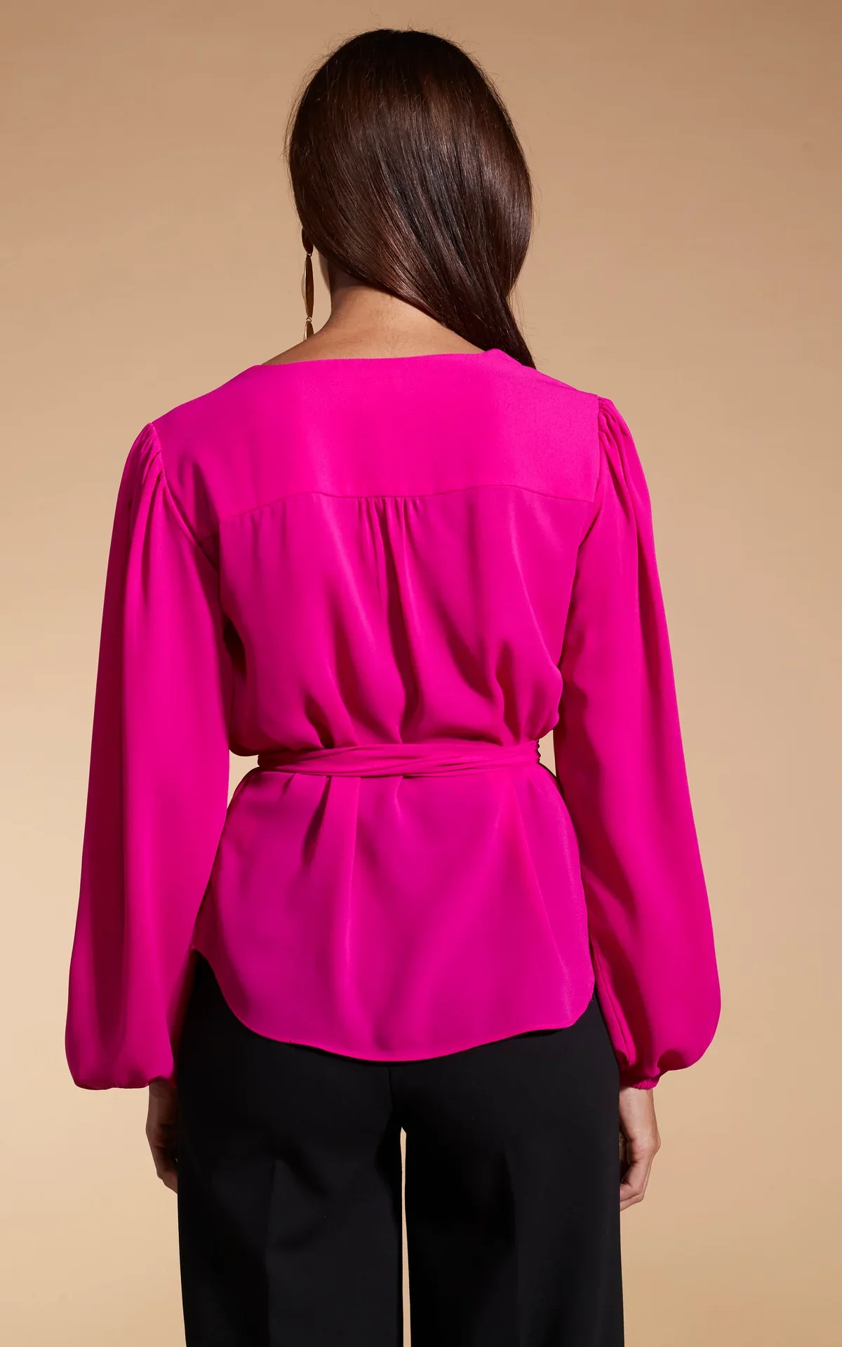 LYMA (MULTI-WAY) TIE NECK TOP IN SOLID MAGENTA - Image 3