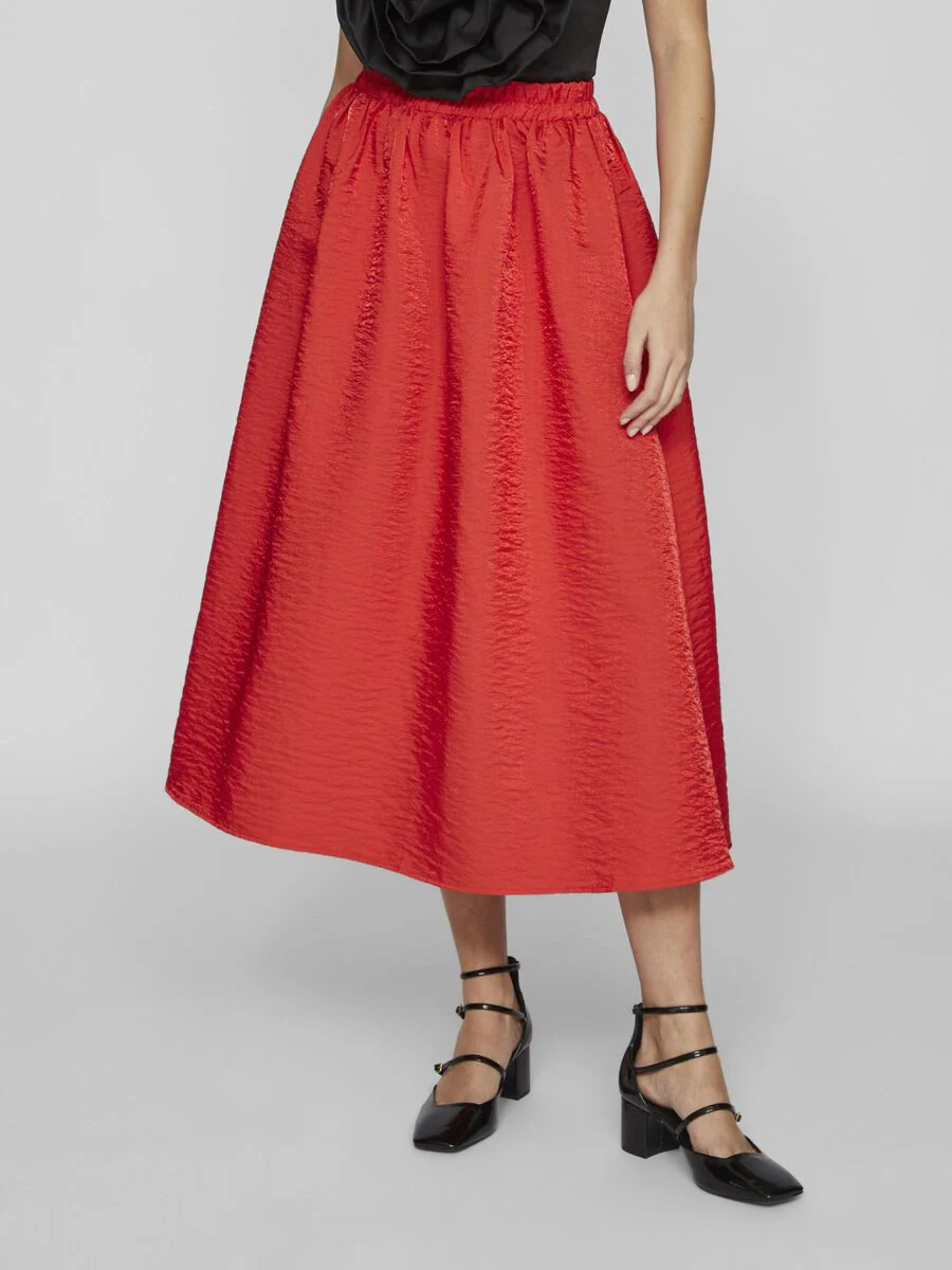 MABELLE VOLUME MIDI SKIRT (POPPY RED) - Image 3