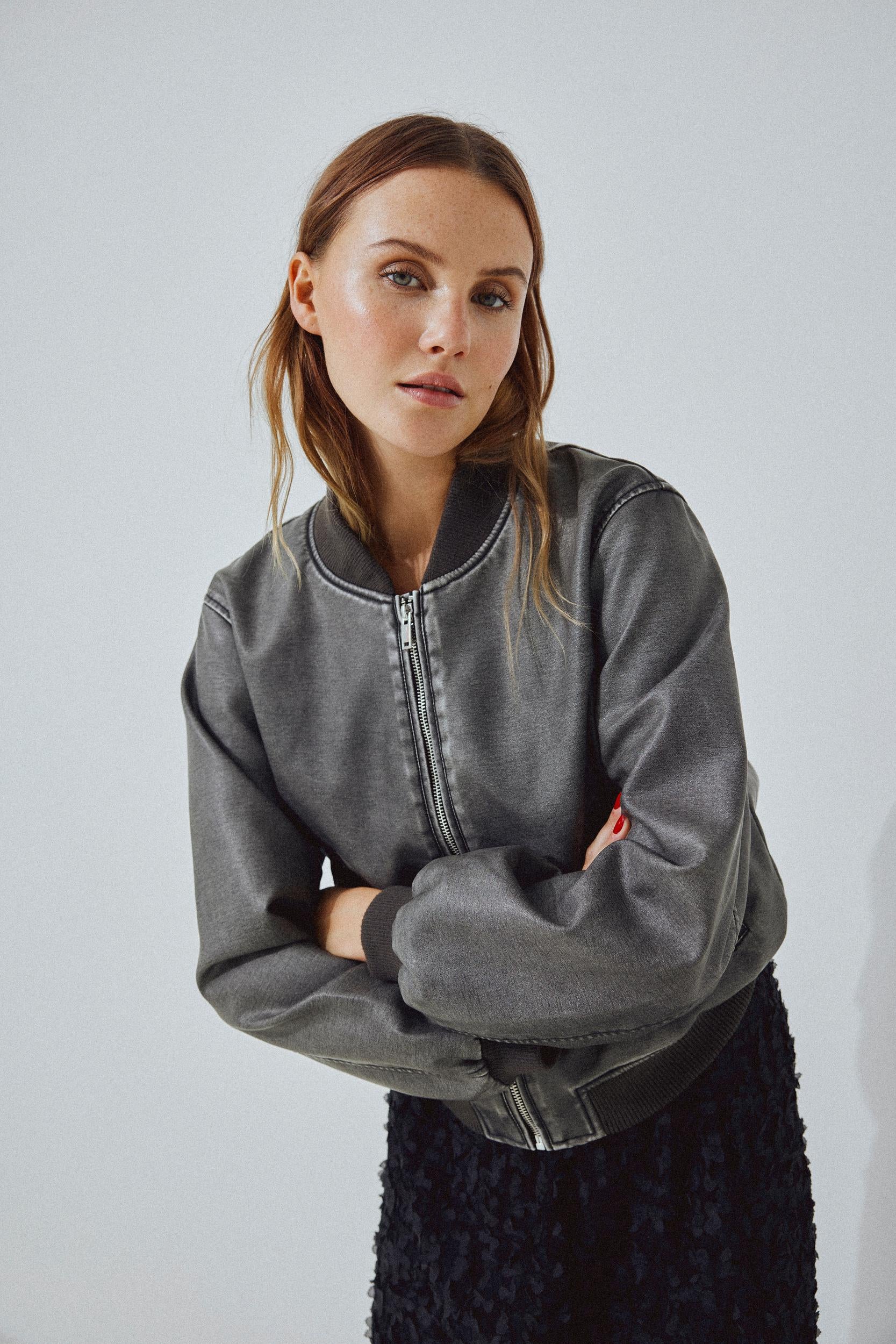 MACKA WASHED BOMBER JACKET (GREY)d - Image 3