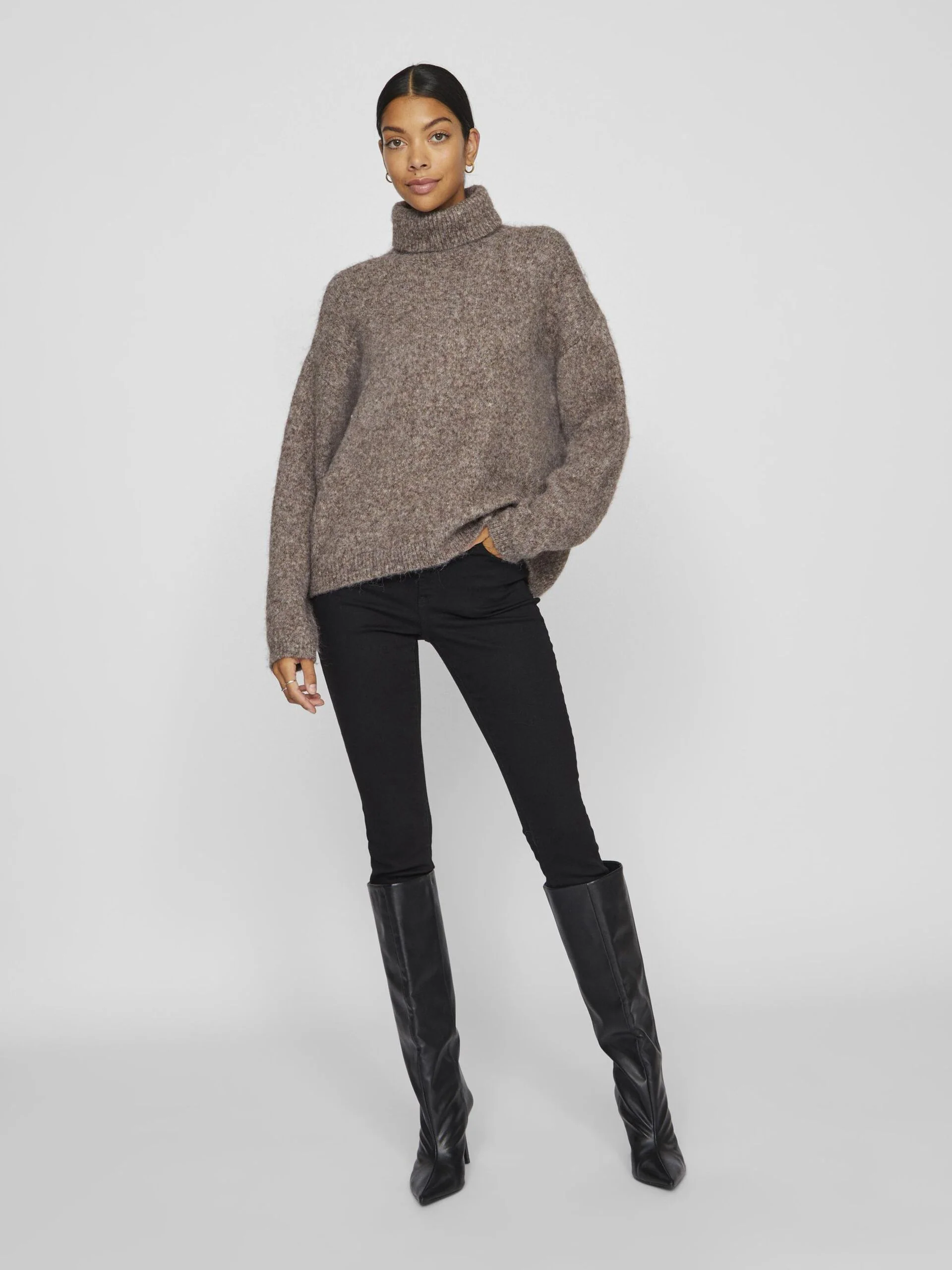 Maddie Roll Neck Jumper (Taupe Grey/Melange) - Image 2