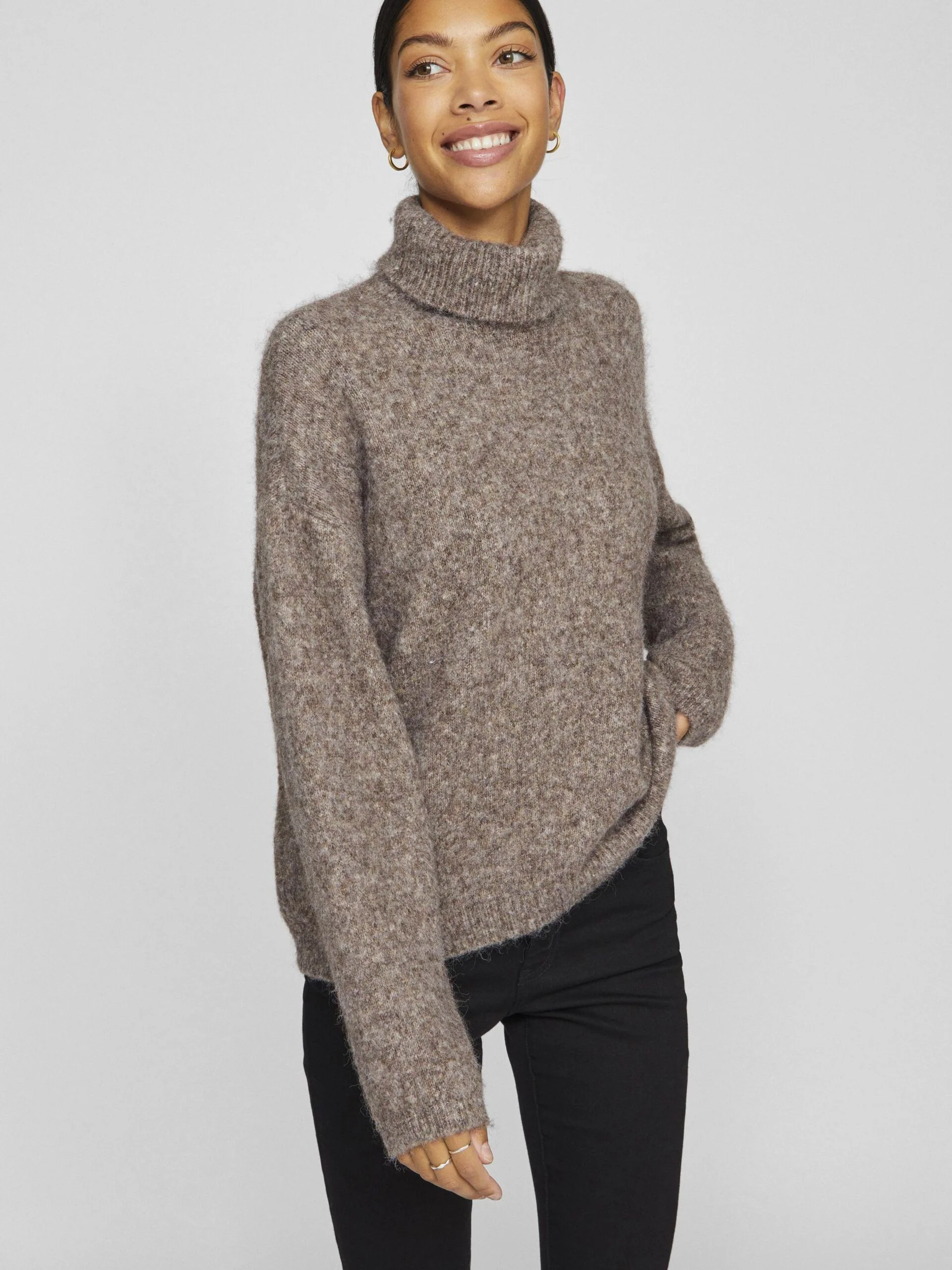 Maddie Roll Neck Jumper (Taupe Grey/Melange) - Image 3