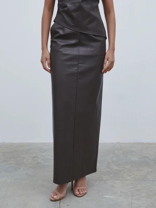 Maeve Faux Leather Maxi Skirt (Dark Chocolate Brown) - Image 2
