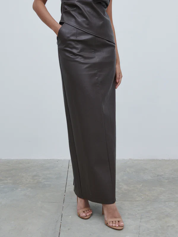 Maeve Faux Leather Maxi Skirt (Dark Chocolate Brown) - Image 3