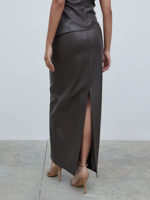 Maeve Faux Leather Maxi Skirt (Dark Chocolate Brown) - Image 4