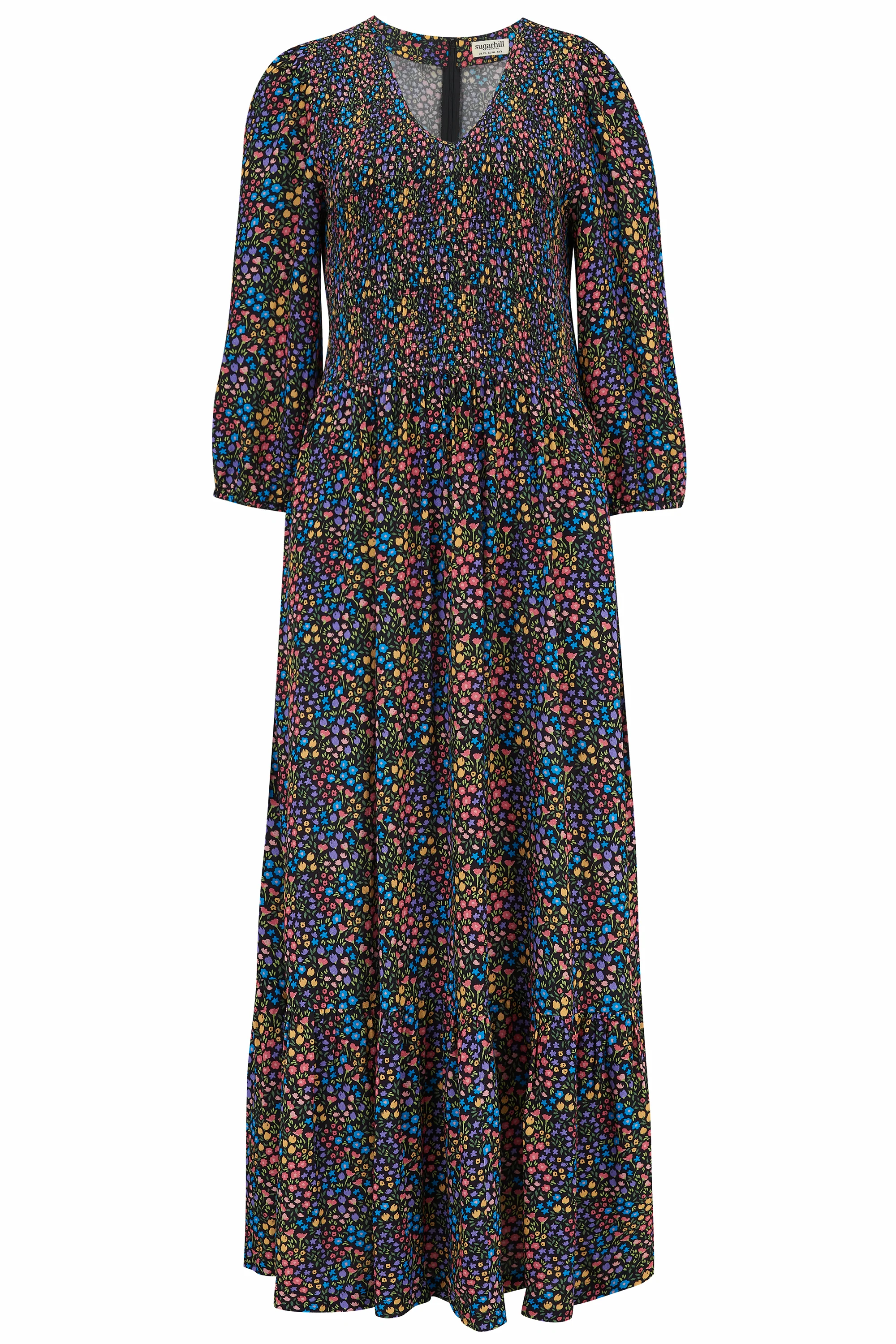 Magdalene Midi Shirred Dress (Black) - Image 3