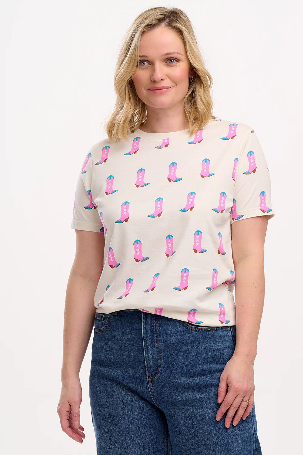 Maggie T-Shirt (Off White/Cowgirl Boots) - Image 2