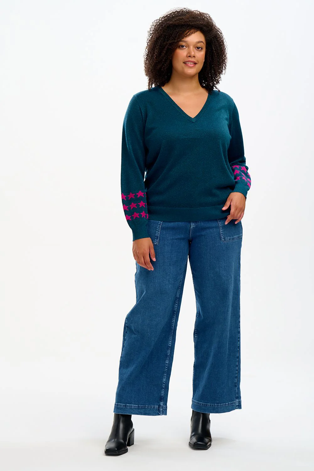 MARCELLA V-NECK JUMPER (TEAL/STARLIGHT) - Image 2