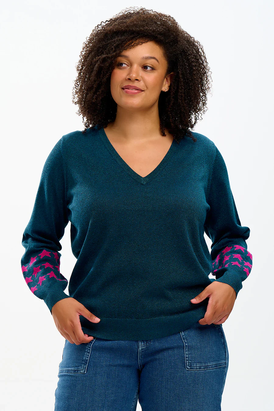 MARCELLA V-NECK JUMPER (TEAL/STARLIGHT) - Image 5