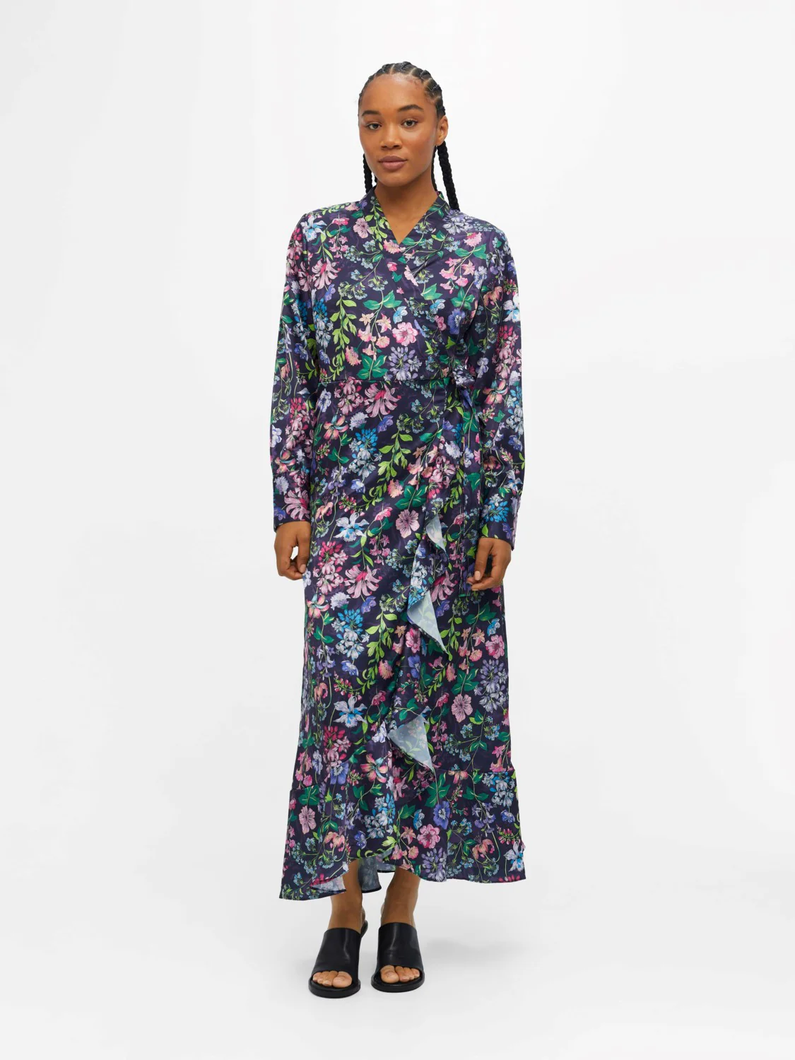 Marika Wrap Dress (Black Flowers) - Image 3