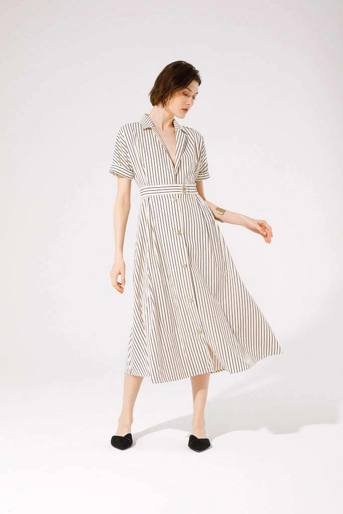 Marinetta Shirt Dress (Beige/Black Stripe) - Image 2