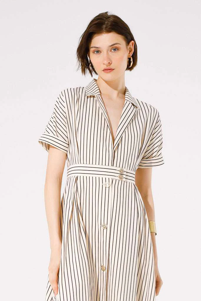 Marinetta Shirt Dress (Beige/Black Stripe) - Image 3