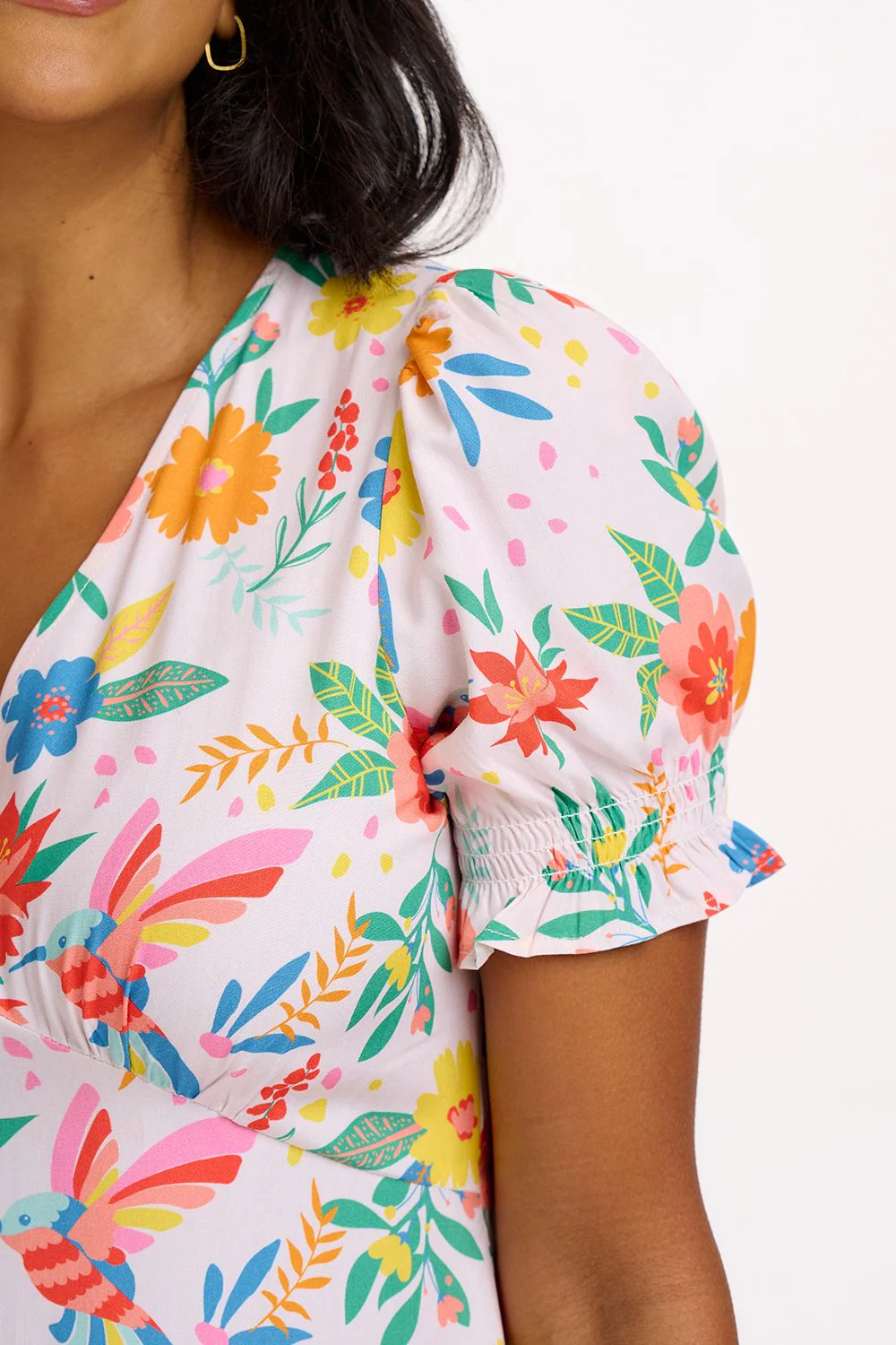 Mary Jane Midi Dress (Off White/Tropical Hummingbird) - Image 3