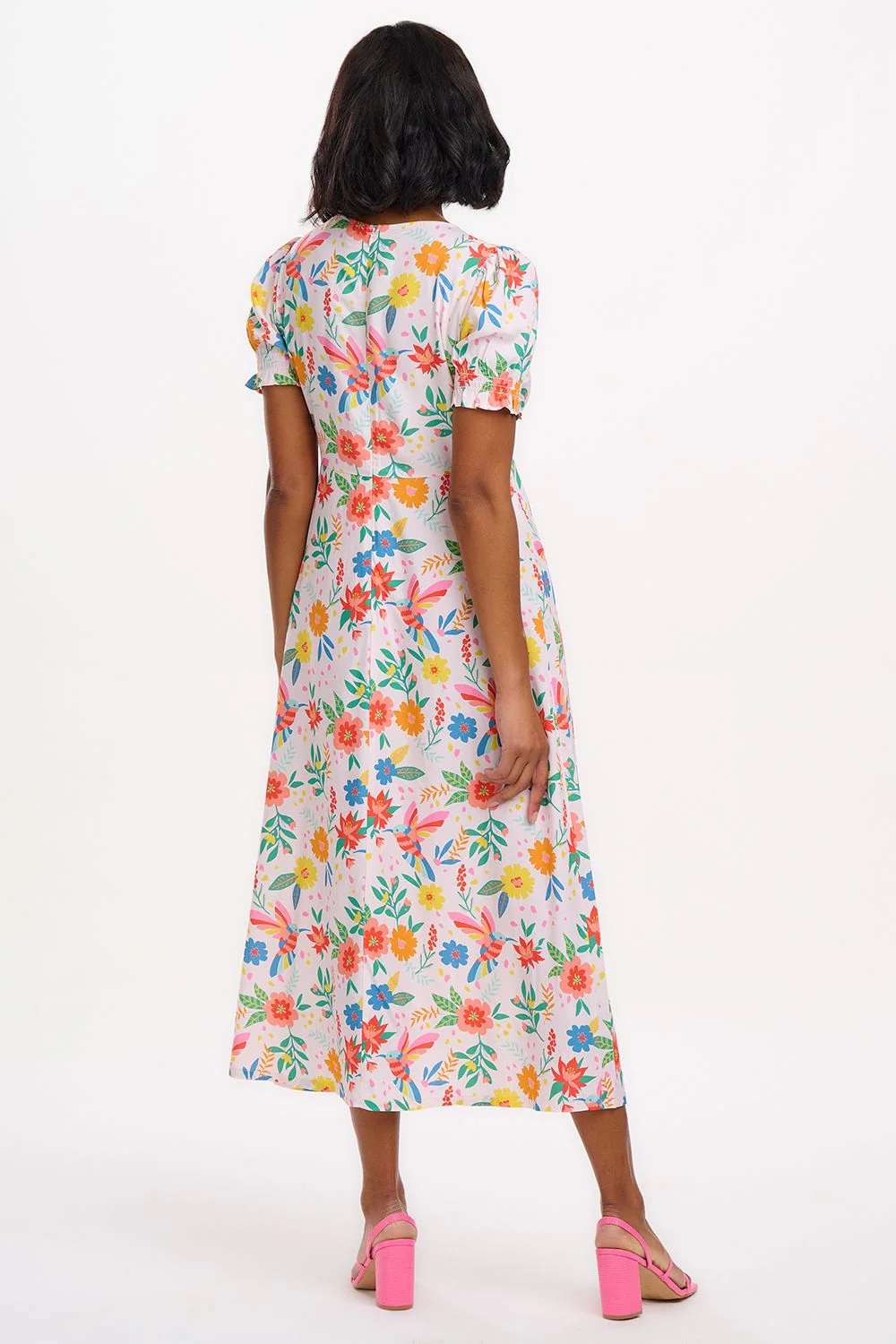 Mary Jane Midi Dress (Off White/Tropical Hummingbird) - Image 4