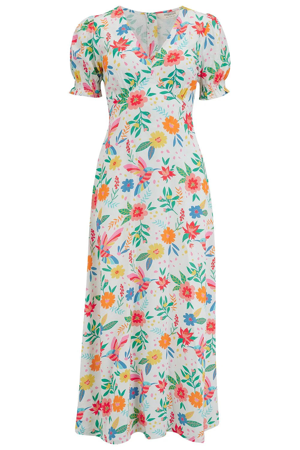 Mary Jane Midi Dress (Off White/Tropical Hummingbird) - Image 5