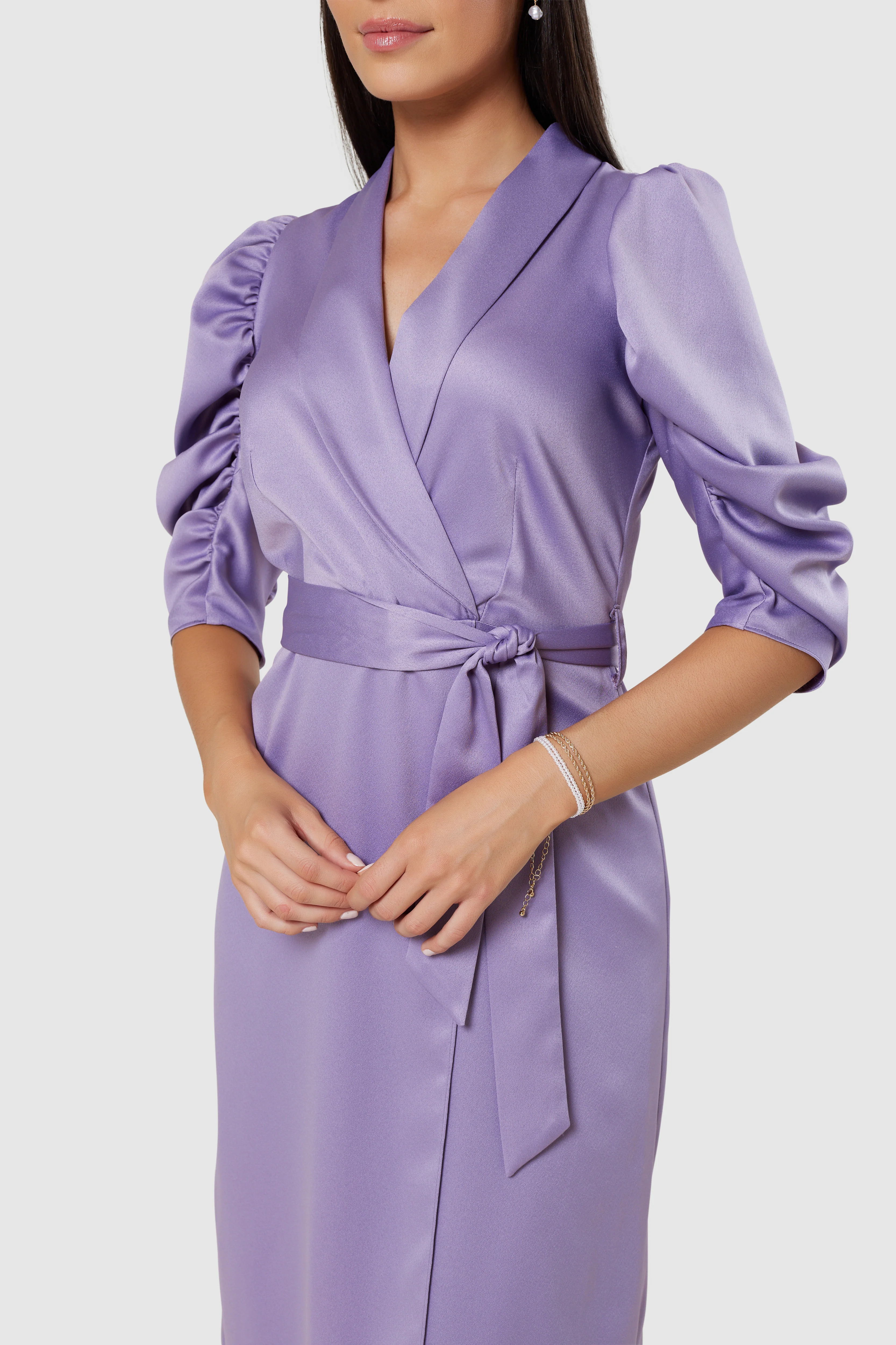 MARY SATIN TIE DRESS (LILAC PURPLE) - Image 3