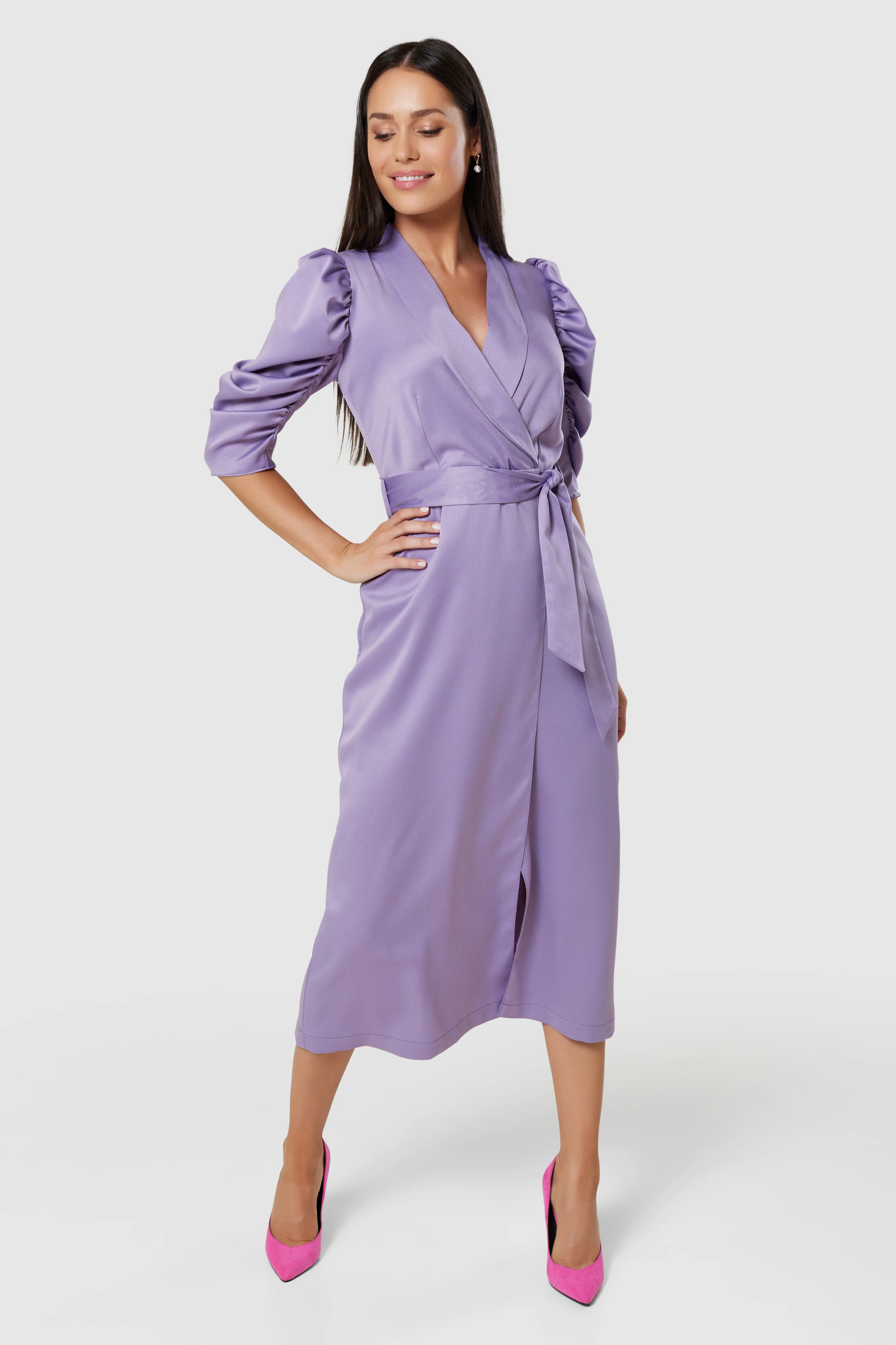 MARY SATIN TIE DRESS (LILAC PURPLE) - Image 4