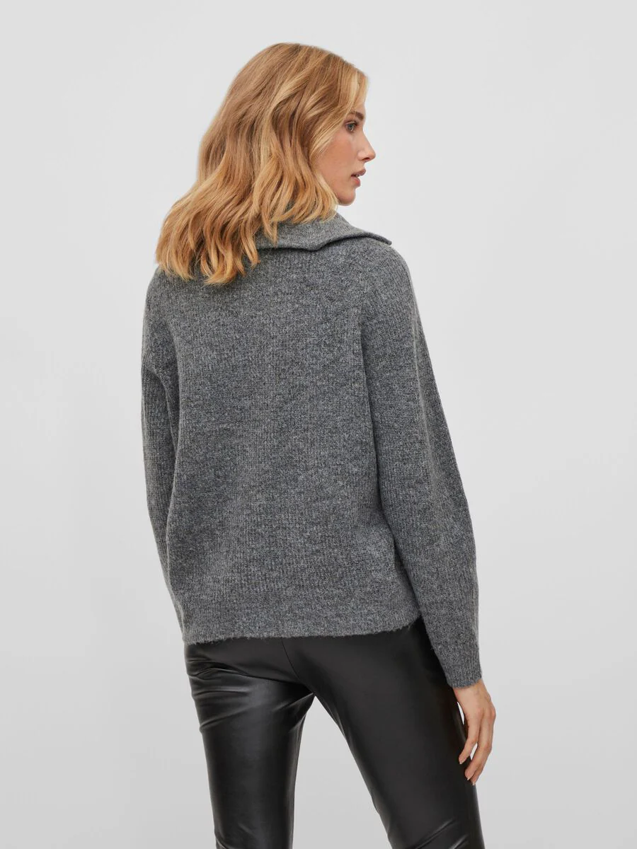 Mathilda Zip Neck Jumper (Medium Grey Melange) - Image 4