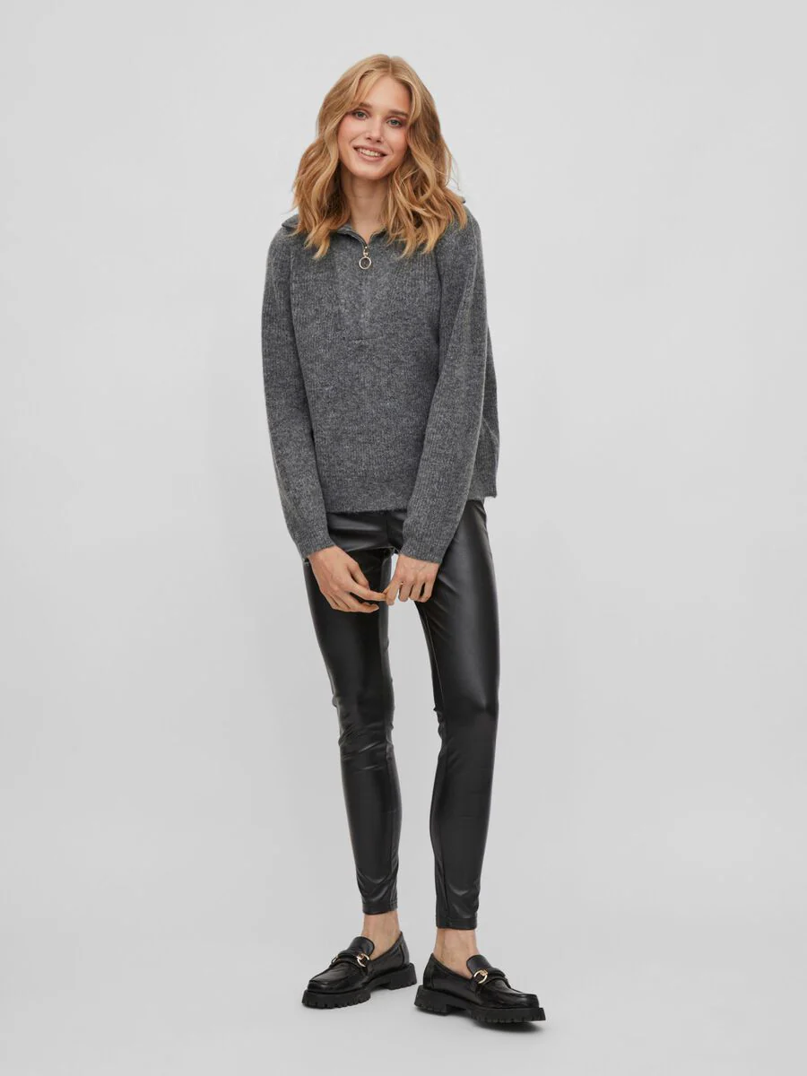 Mathilda Zip Neck Jumper (Medium Grey Melange) - Image 5