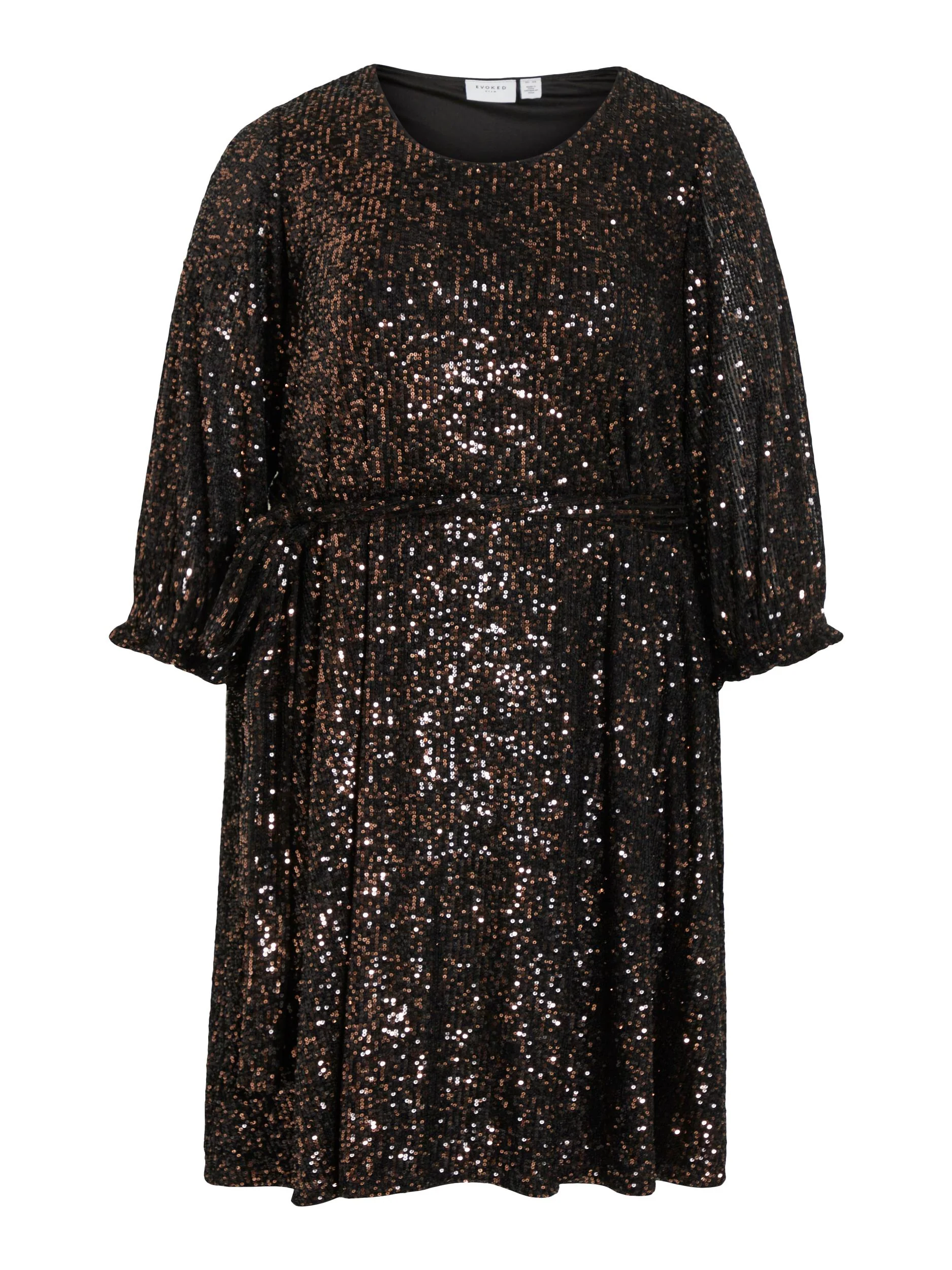 MAYA U-NECK SHORT DRESS (BLACK/BRONZE) - Image 6