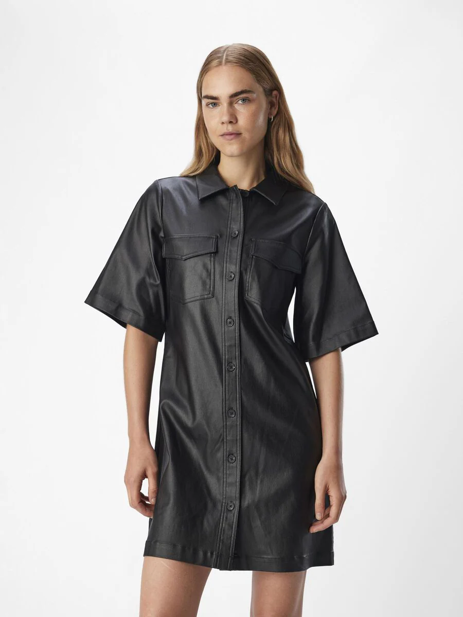 Melba Coated Shirt Dress (Black) - Image 2