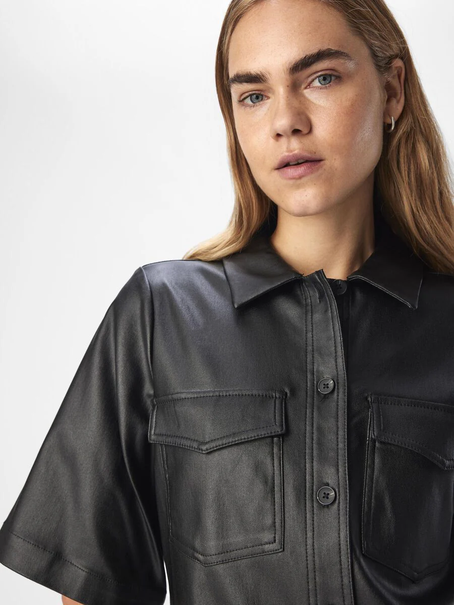 Melba Coated Shirt Dress (Black) - Image 3