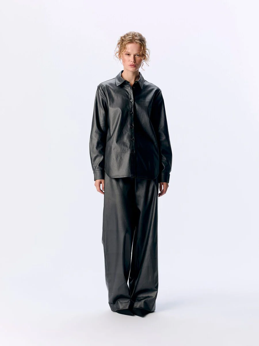 Melba Faux Leather Shirt (Black) - Image 2
