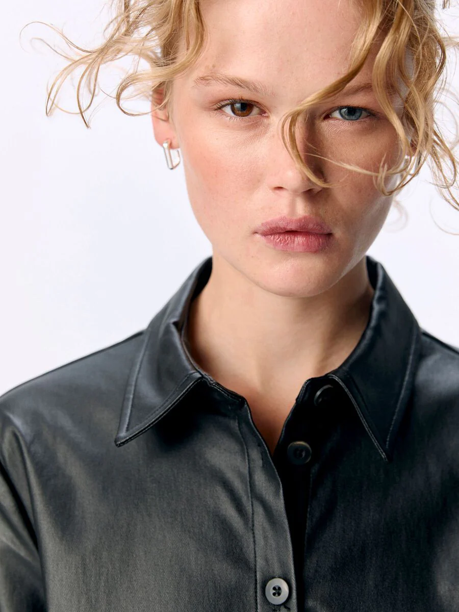 Melba Faux Leather Shirt (Black) - Image 3
