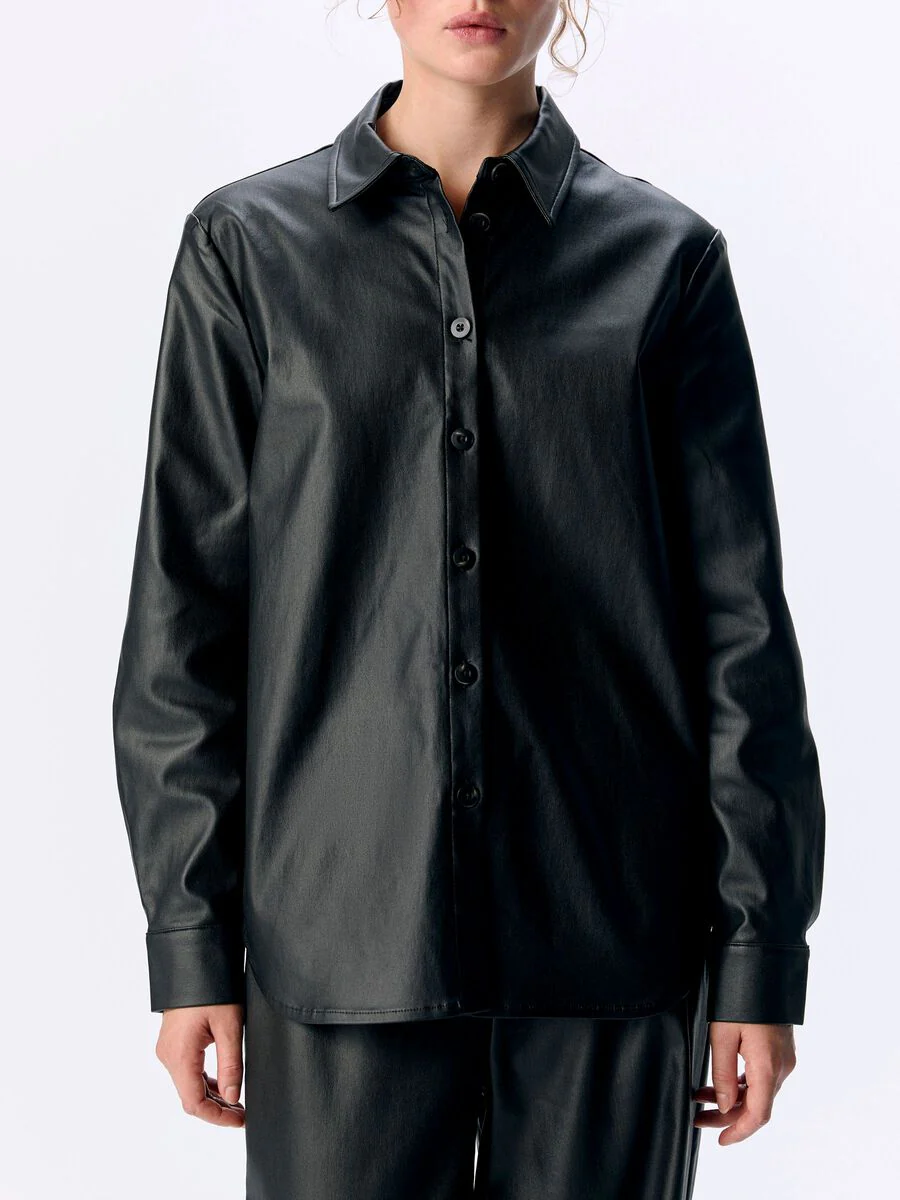 Melba Faux Leather Shirt (Black) - Image 4