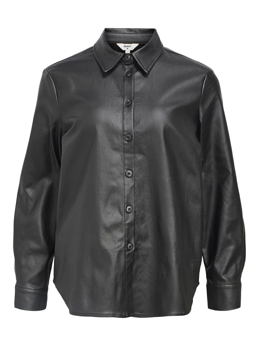 Melba Faux Leather Shirt (Black) - Image 5
