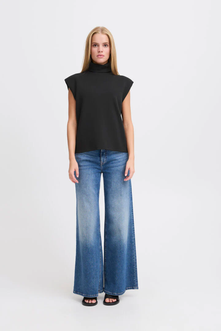Melina Sleeveless Roll Neck Top (Black) - Image 2
