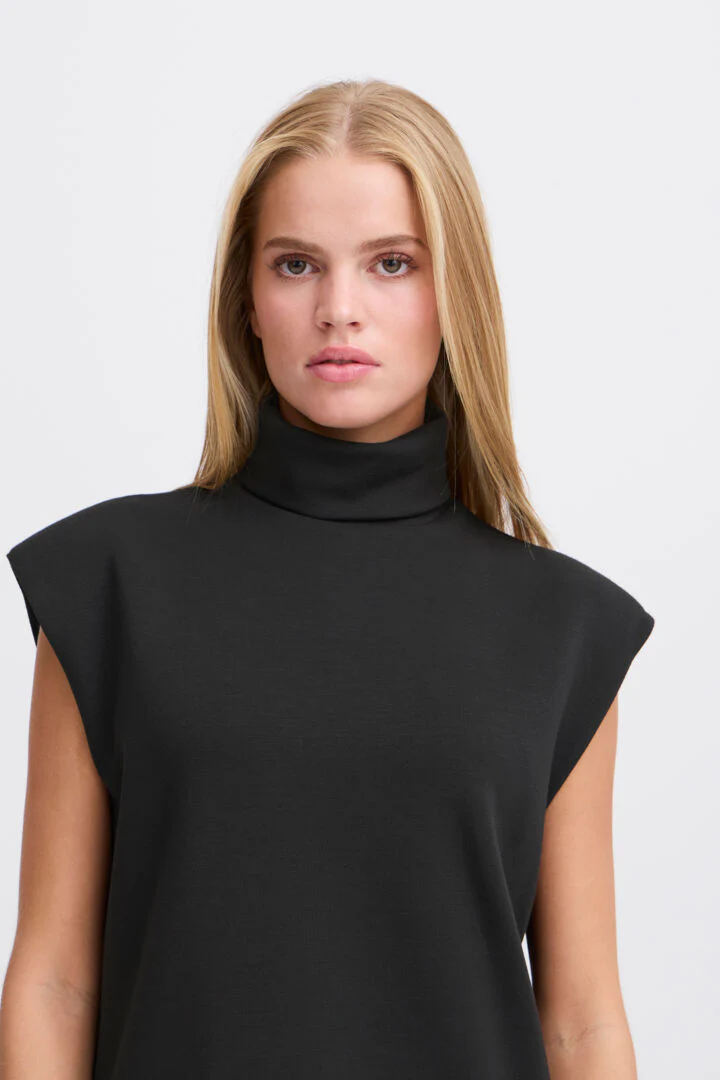 Melina Sleeveless Roll Neck Top (Black) - Image 3