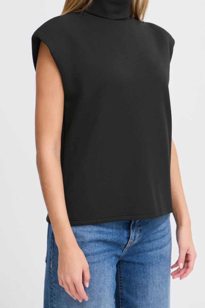 Melina Sleeveless Roll Neck Top (Black) - Image 4