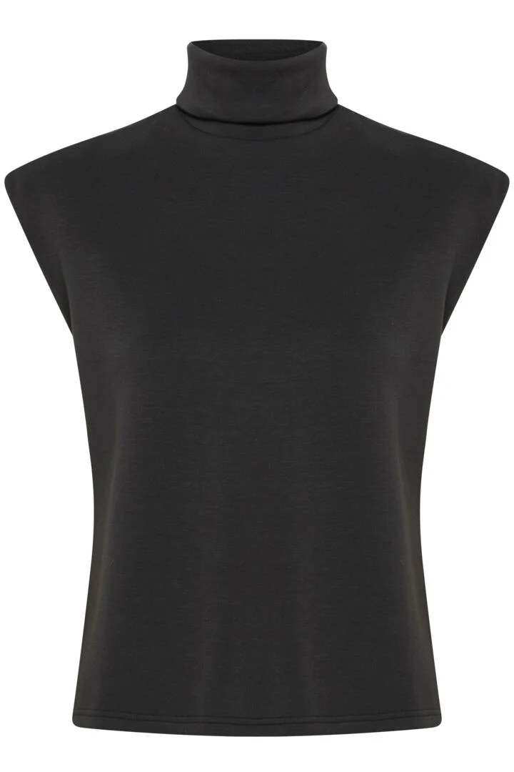 Melina Sleeveless Roll Neck Top (Black) - Image 6