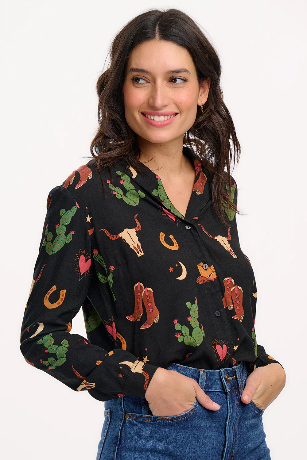 Micah Revere Shirt (Black/Cowgirl Print) - Image 2