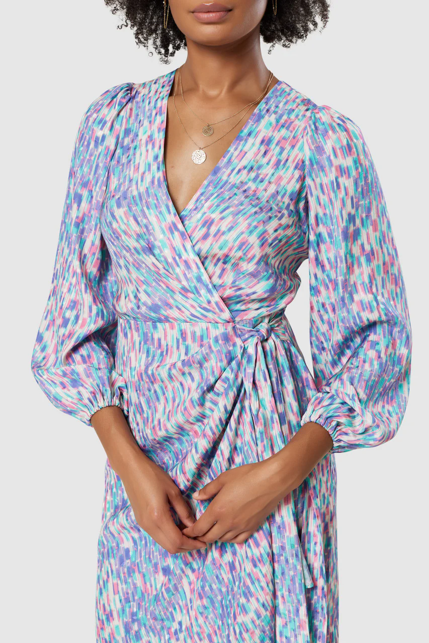 Michaela Print Wrap Dress (Lilac) - Image 2