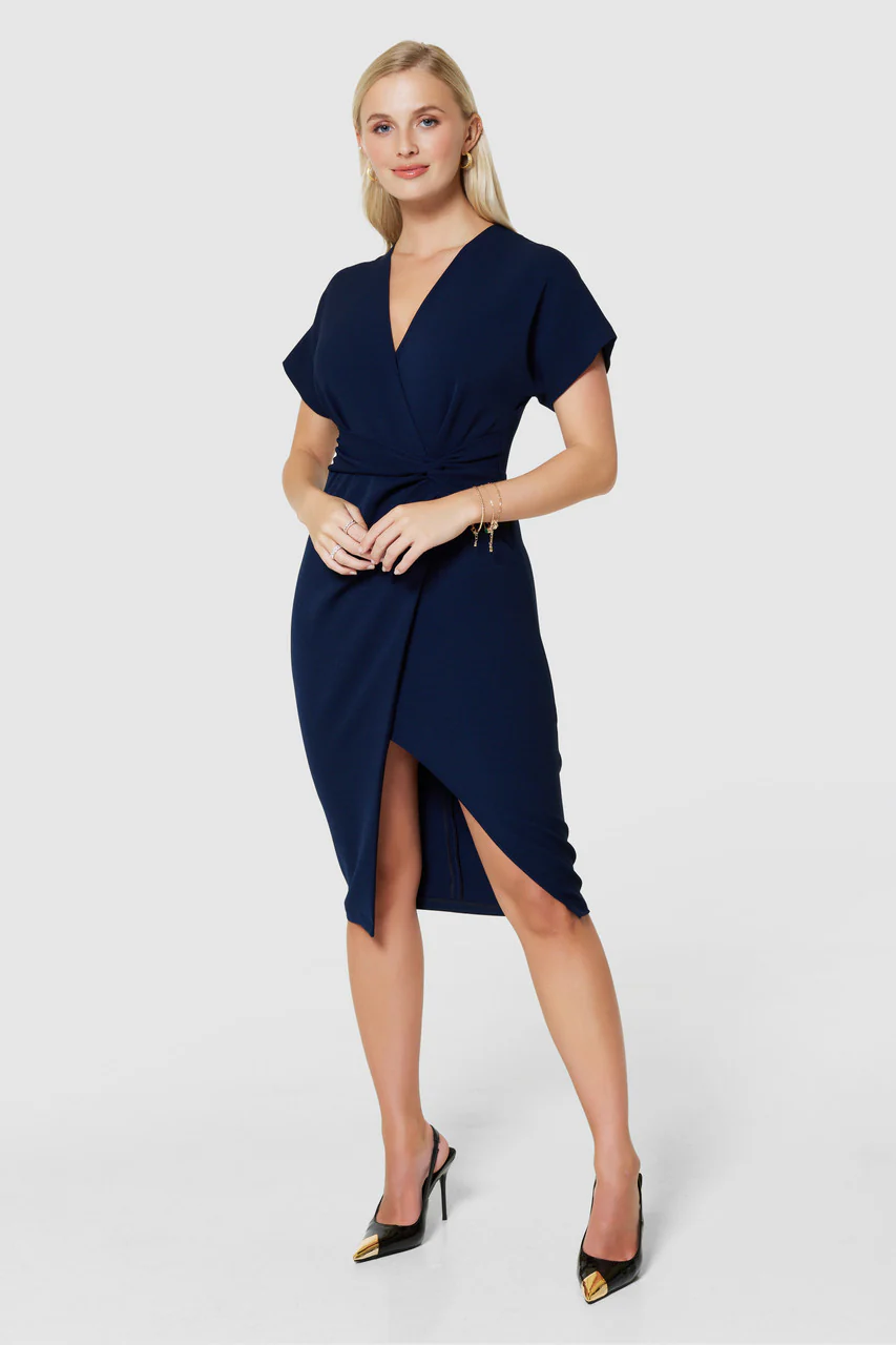 Miena Kimono Pencil Dress (Navy) - Image 3