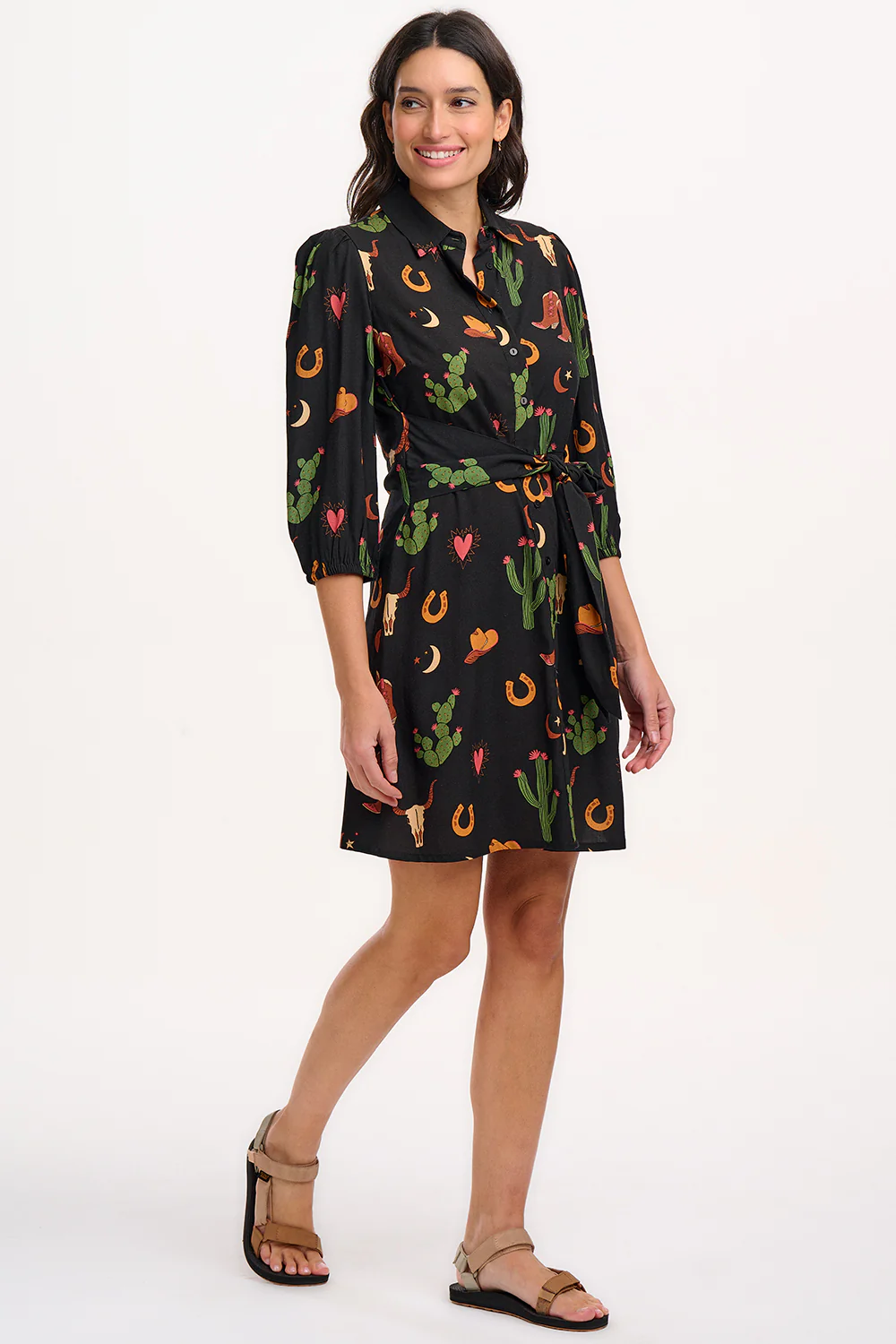 Mildred Shirt Dress (Black/Cowgirl Print) - Image 2