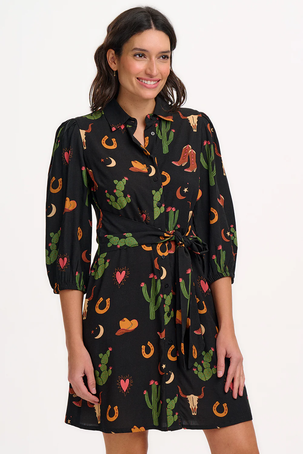 Mildred Shirt Dress (Black/Cowgirl Print) - Image 3