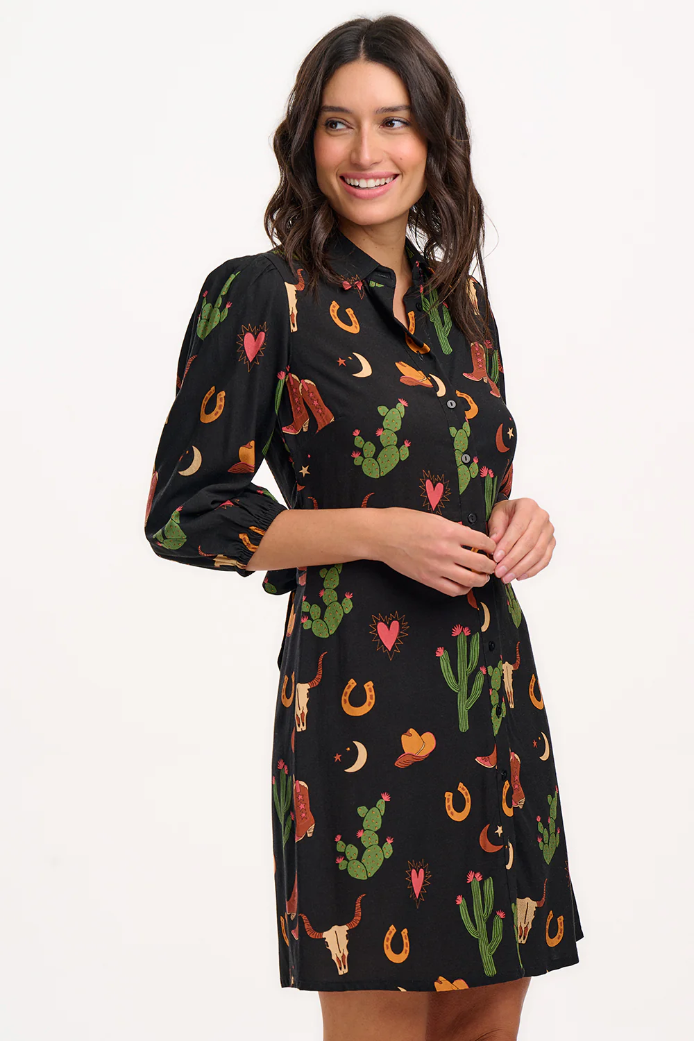 Mildred Shirt Dress (Black/Cowgirl Print) - Image 4
