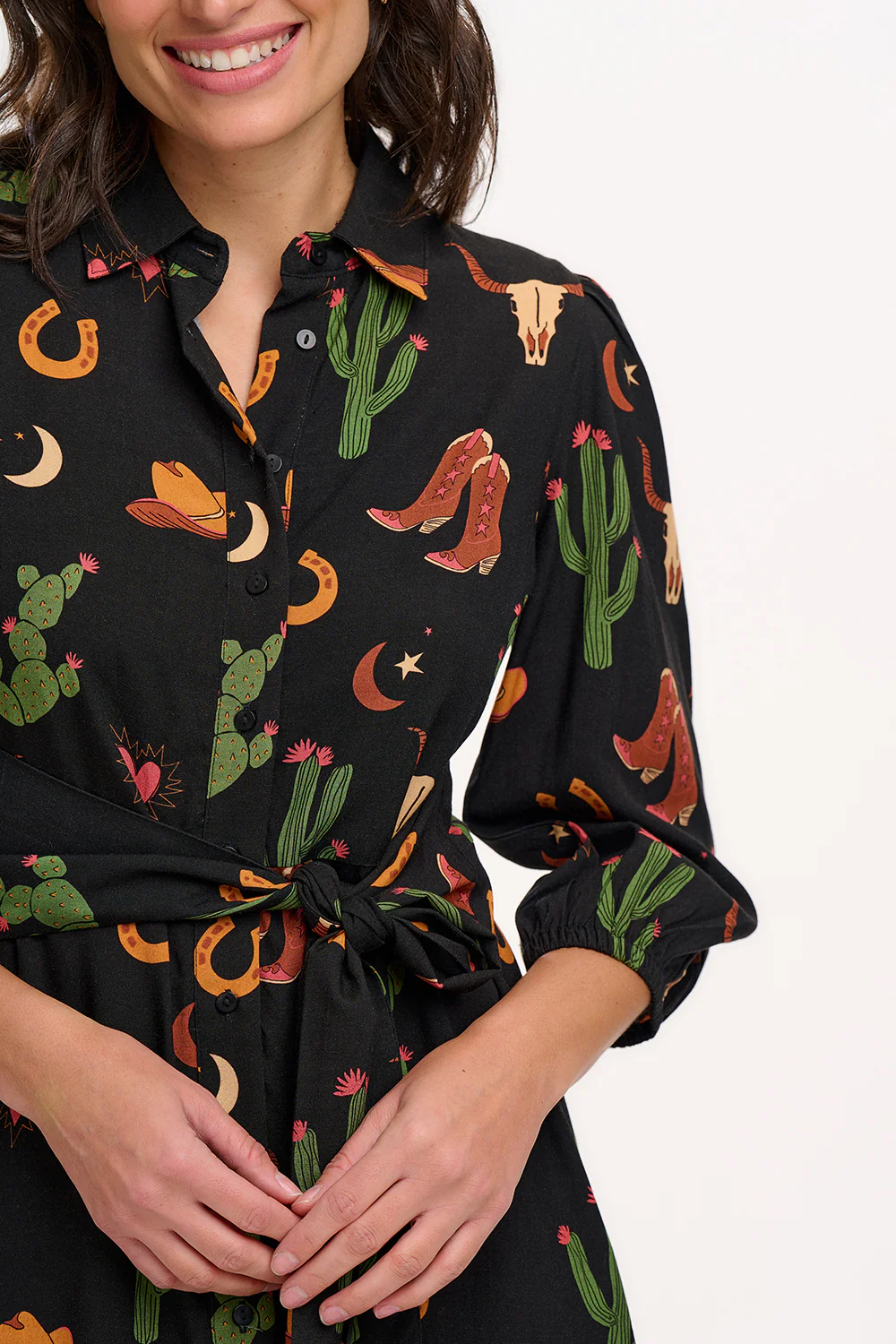 Mildred Shirt Dress (Black/Cowgirl Print) - Image 5