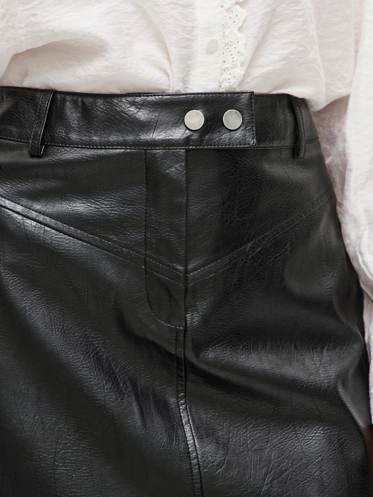 Milian Faux Leather Midi Skirt (Black) - Image 4