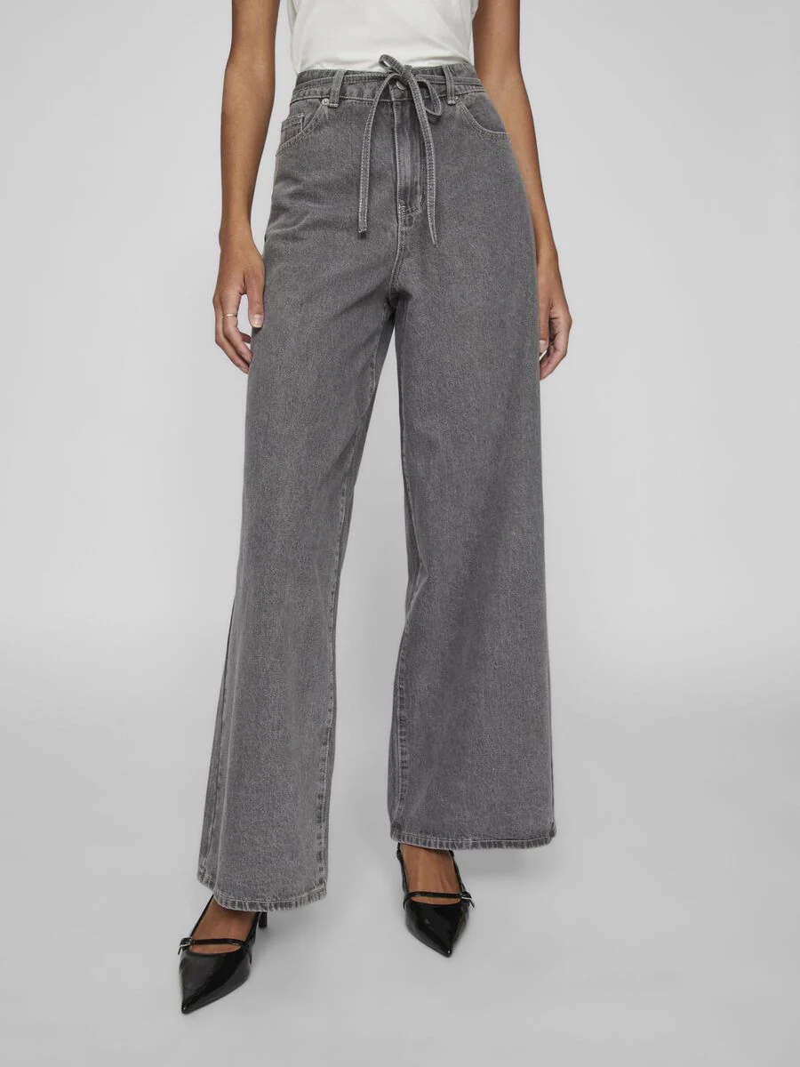 Mindy High Waisted Tie Band Jeans (Grey Denim) - Image 2