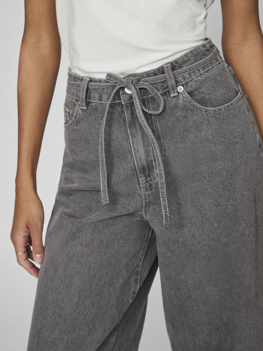 Mindy High Waisted Tie Band Jeans (Grey Denim) - Image 3
