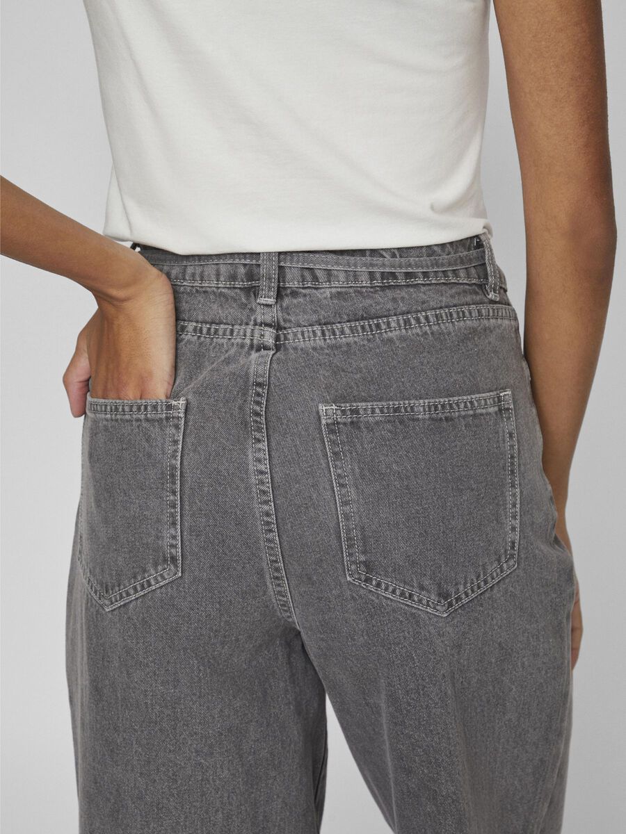 Mindy High Waisted Tie Band Jeans (Grey Denim) - Image 5
