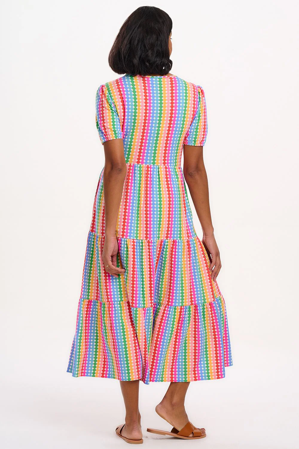 Minerva Jersey Tiered Midi Dress (Multi/Rainbow Circles) - Image 4