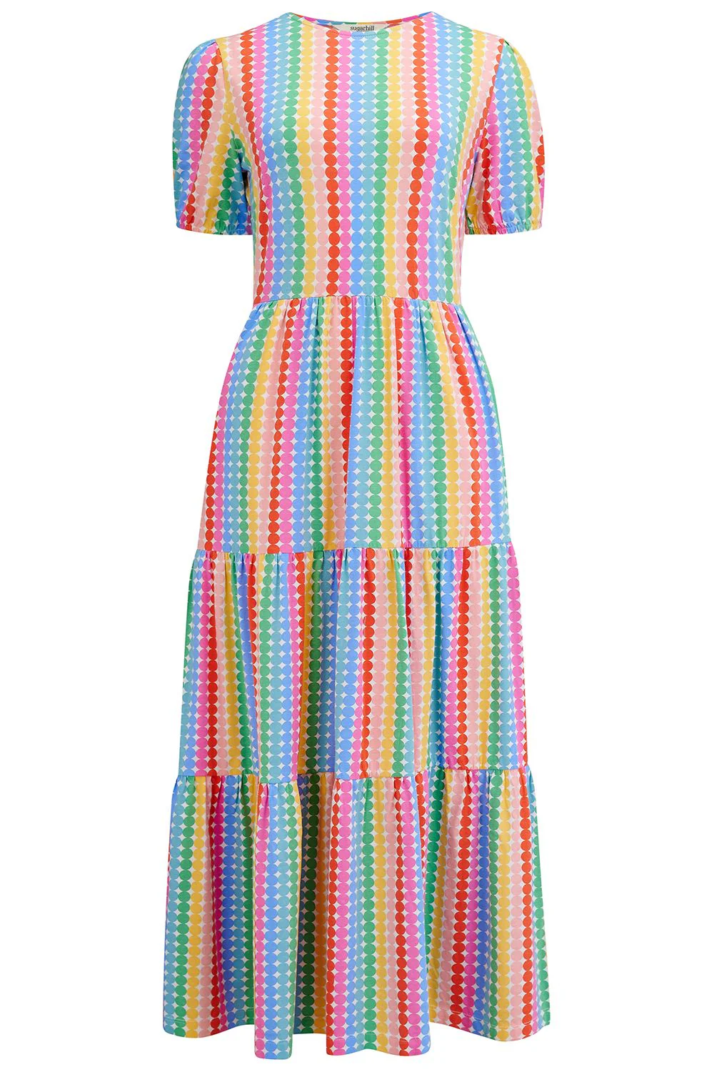 Minerva Jersey Tiered Midi Dress (Multi/Rainbow Circles) - Image 5